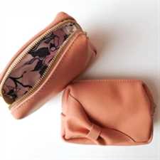 Cosmetic Bag - Mini Genuine Leather Coral