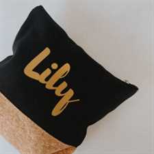 Personalised Black & Cork Cosmetic Bag