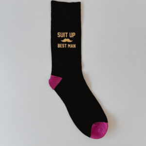 Personalised Black SUIT UP Men's Socks (random colour heel with white text)