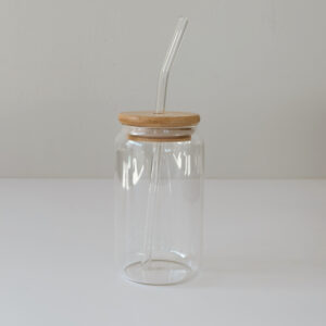 Drinking Glass Jar with Lid and Straw