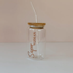 Drinking Glass Jar with Lid and Straw (Superwoman)