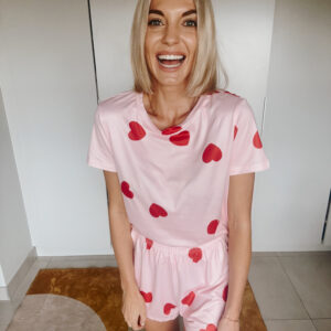 Pajama set - Pink with red hearts (Large)