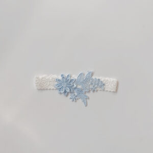 Bride Garter Lace with Small Blue Flower (40cm)