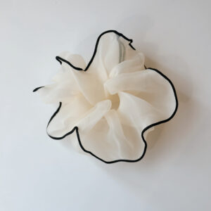 Hair Scrunchie - Cream with Black Piping