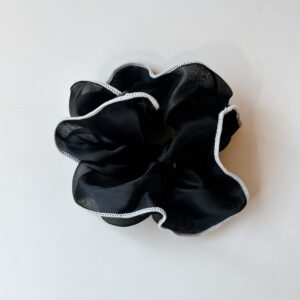 Hair Scrunchie - Black with Cream piping