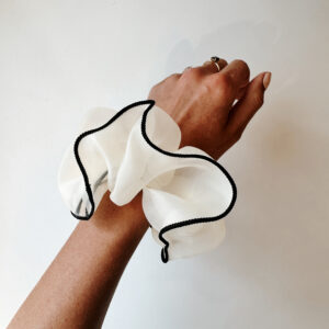 Hair Scrunchie - Cream with Black Piping