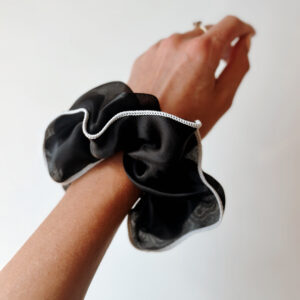 Hair Scrunchie - Black with Cream piping