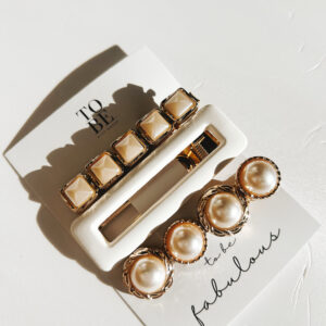 Hair Clip Set of 3 - White Stones