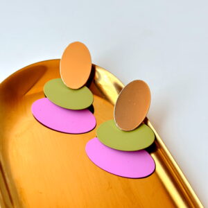 JEWELLERY - Green , Purple And Gold Oval Earrings