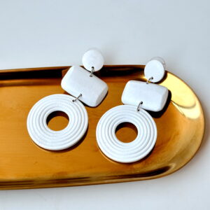 JEWELLERY - White Round And Rectangle Earrings