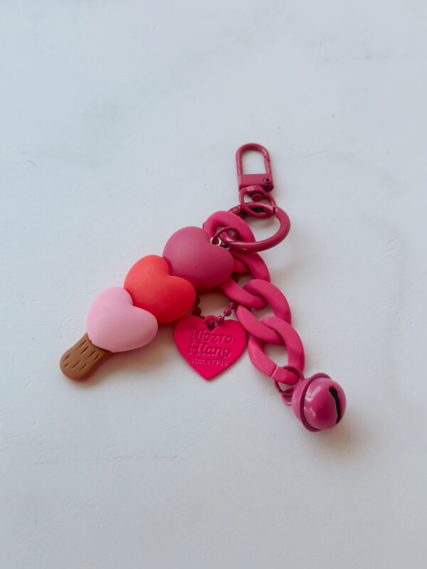 🩷 Key ring - Pink Bulky Chain with Hearts Ice Cream