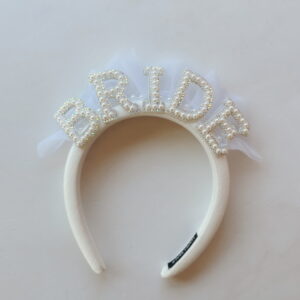 Alice Band - Thick Pearly Bride with Velvet Band & Mesh Mini Veil