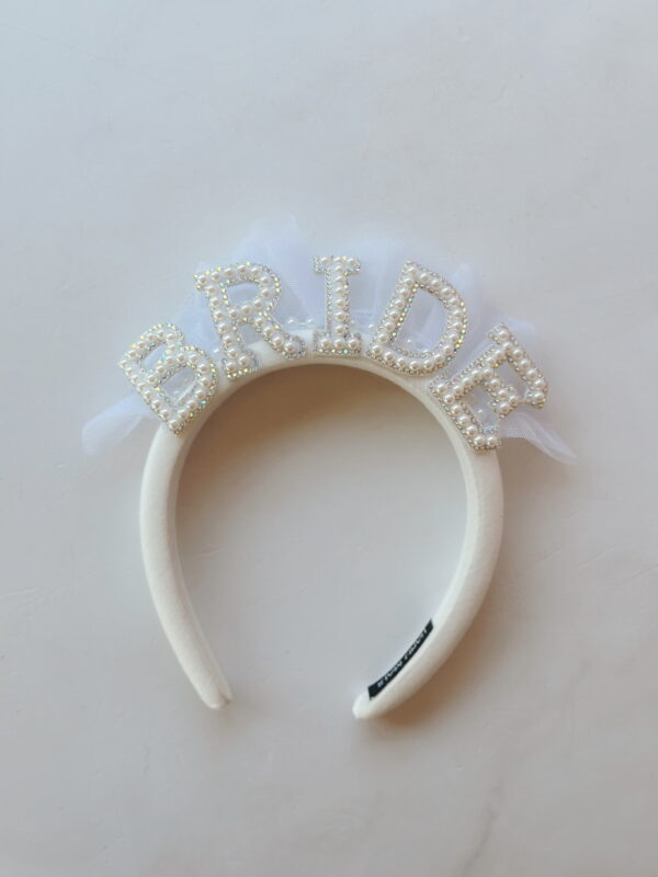 Alice Band - Thick Pearly Bride with Velvet Band & Mesh Mini Veil