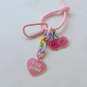 Key ring - Light Pink 'Forever' Heart with Cherries