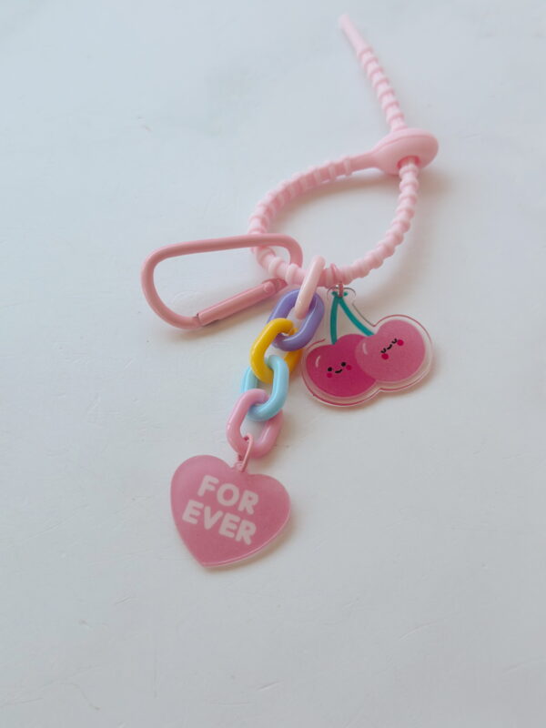 Key ring - Light Pink 'Forever' Heart with Cherries