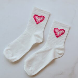 🩷Socks - Ladies White with a Big Pink Heart