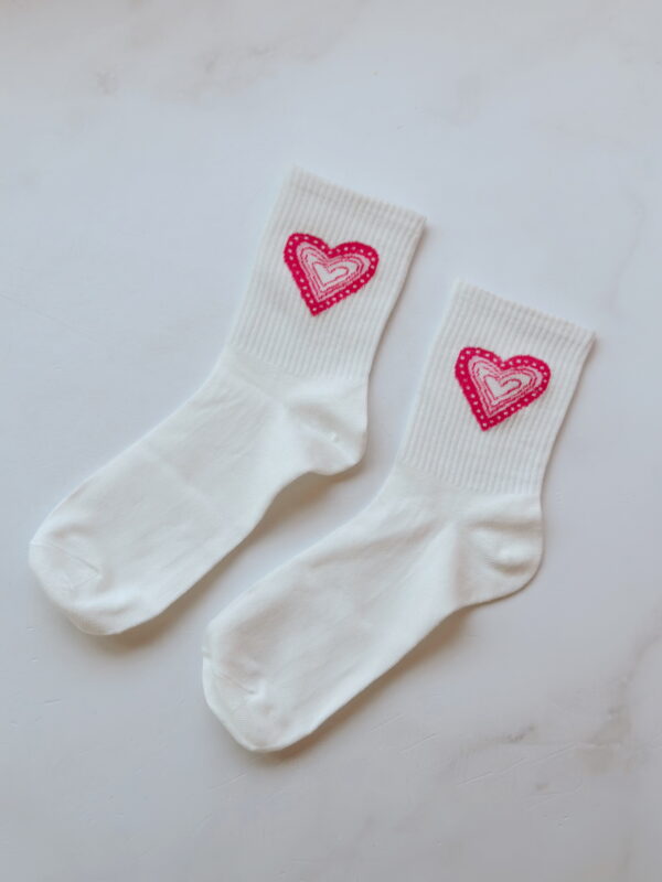 Socks - Ladies White with a Big Pink Heart