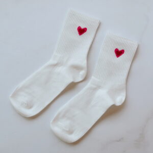 🩷Socks - Ladies White with a Small Red & Pink Heart