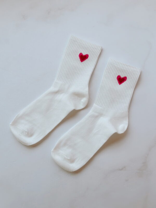 🩷Socks - Ladies White with a Small Red & Pink Heart