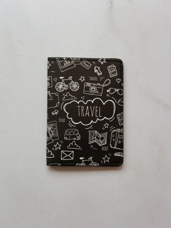 Card & Passport Case - Black & White Travel Doodles