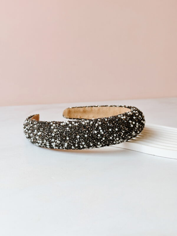 Alice Band - Thick Grey Sparkly Beads