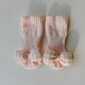 Baby Socks - Checkered bow (Pink)