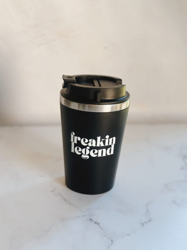 🫶🏼 Coffee & Wine Tumbler with black lid - Freakin Legend (Black)