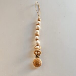 🌸Baby Dummy Clip - Beads White & Wood
