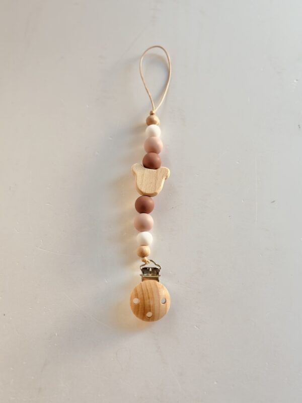 🌸Baby Dummy Clip - Beads Pink, White & Wooden Bear