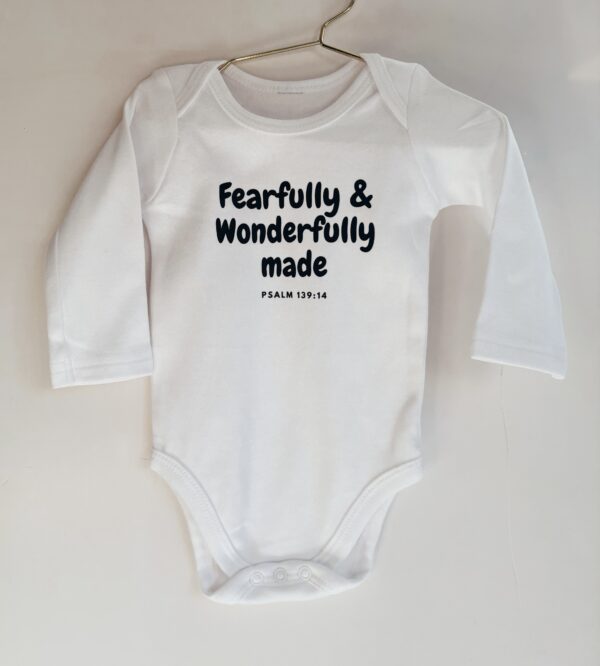 Baby onesie - Fearfully & Wonderfully Made  (3-6 months) Long Sleeve