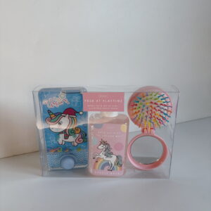 Unicorn Posh At Playtime - 150ml Bubble Bath, Water Game (6 x 13cm) & Fold Up Mirror Brush Combo (13cm)