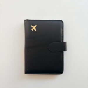 🌸Card & Passport Case with clip - Black Airplane