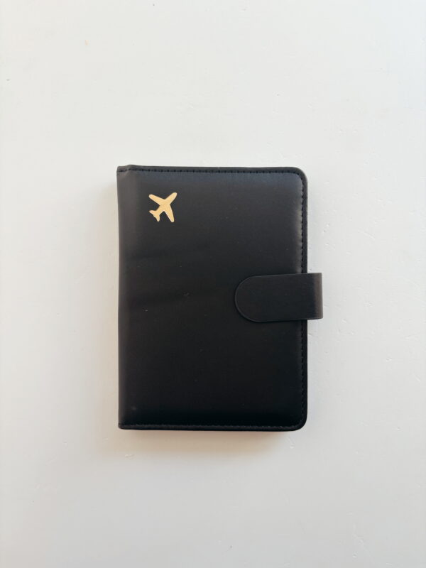 🌸Card & Passport Case with clip - Black Airplane