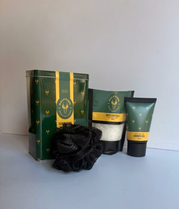 🌸Body Product - Half Time Scrum Down - 150ml Bath & Shower Gel, Bath Crystals & 30g Mesh Sponge