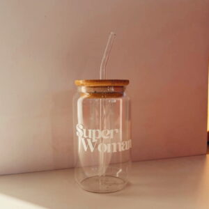Drinking Glass Jar with Lid and Straw (Superwoman)