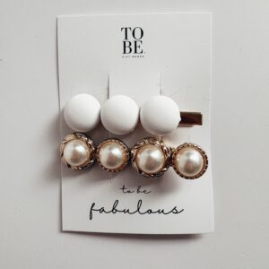 Hair Clip Set of 2 - White and Pearl buttons