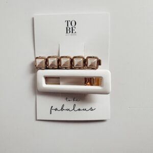 Hair Clip Set of 2 - White and square pearl