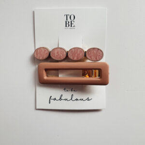 Hair Clip Set of 2 - Pink Pearl and Rectangle