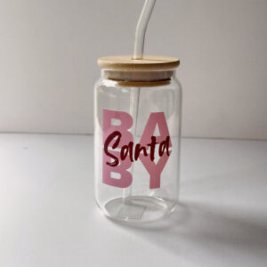 🎅🏻 Drinking Glass Jar with Lid and Straw - Santa Baby