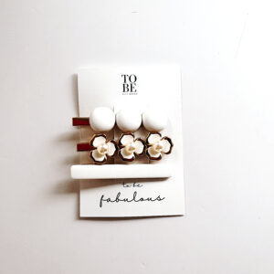 Hair Clip Set of 3 - White and flowers