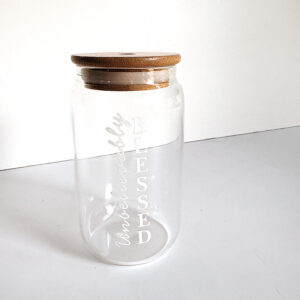 🐇 Drinking Glass Jar with Lid and Straw (Unbelievably Blessed)