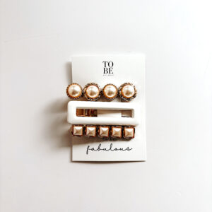 Hair Clip Set of 3 - White ,square and round pearl